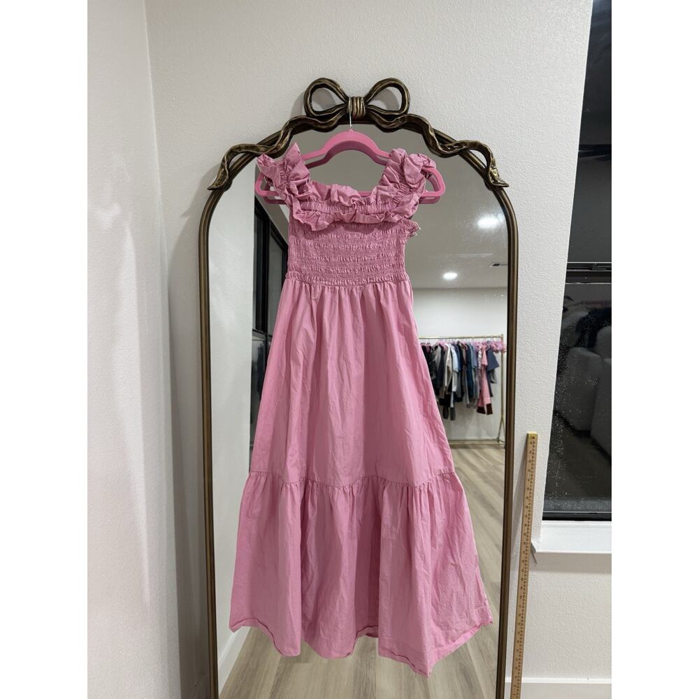 GANNI Cold-shoulder Shirred Cotton-poplin Midi Dress In Pink Size 36 - Picture 2 of 5